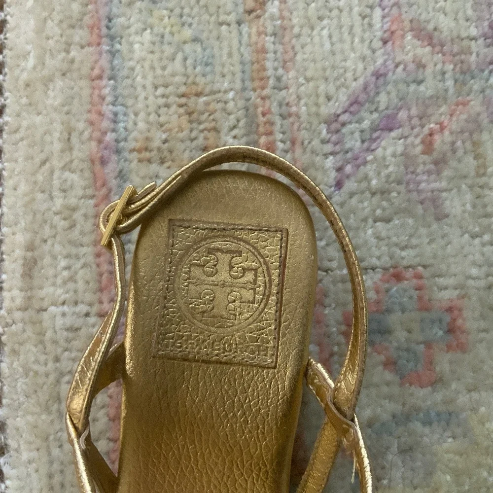 Tory Burch Gold Metallic T-Strap Sandals